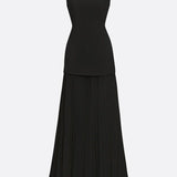 Lucia – Rochie lungă plisată cu decolteu barcă