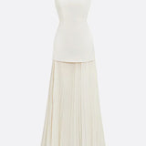 Lucia – Rochie lungă plisată cu decolteu barcă