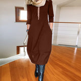 Nele – Rochie de Damă Midi Elegantă cu Mâneci 3/4 și Buzunare