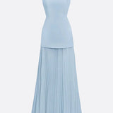 Lucia – Rochie lungă plisată cu decolteu barcă