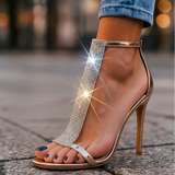 Natalia – Sandale cu toc cui și baretă cu stras