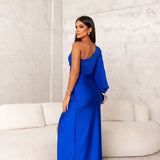 Luana – Rochie din satin cu design asimetric și fantă