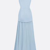 Lucia – Rochie lungă plisată cu decolteu barcă