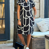 Anneliese – Rochie Polo de Damă cu Imprimeu Grafic și Croi Lejer