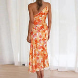 Felicia – Rochie maxi asimetrică cu model floral delicat