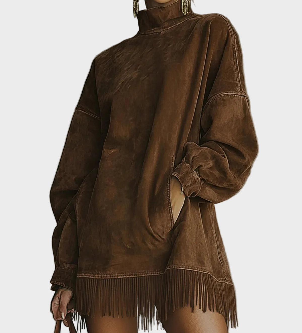 Maria - Rochie elegantă din piele sintetică cu franjuri