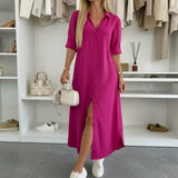Clara – Rochie cămașă maxi fluidă