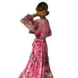 Geanina – Rochie fluidă cu imprimeu floral și decolteu în V
