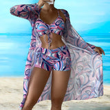 Denisa – Set bikini 3 piese cu imprimeu spiralat