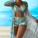 Denisa – Set bikini 3 piese cu imprimeu spiralat