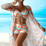 Denisa – Set bikini 3 piese cu imprimeu spiralat