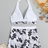 Emilia – Set Bikini cu Top Halter și Șorturi cu Talie Înaltă