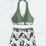 Emilia – Set Bikini cu Top Halter și Șorturi cu Talie Înaltă