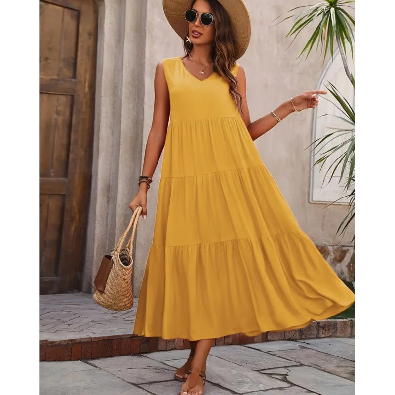 Elvira – Rochie maxi fluidă fără mâneci