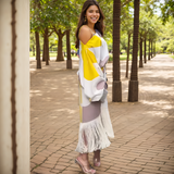 Talia – Rochie de Damă Satinată Elegantă cu Volane Asimetrice