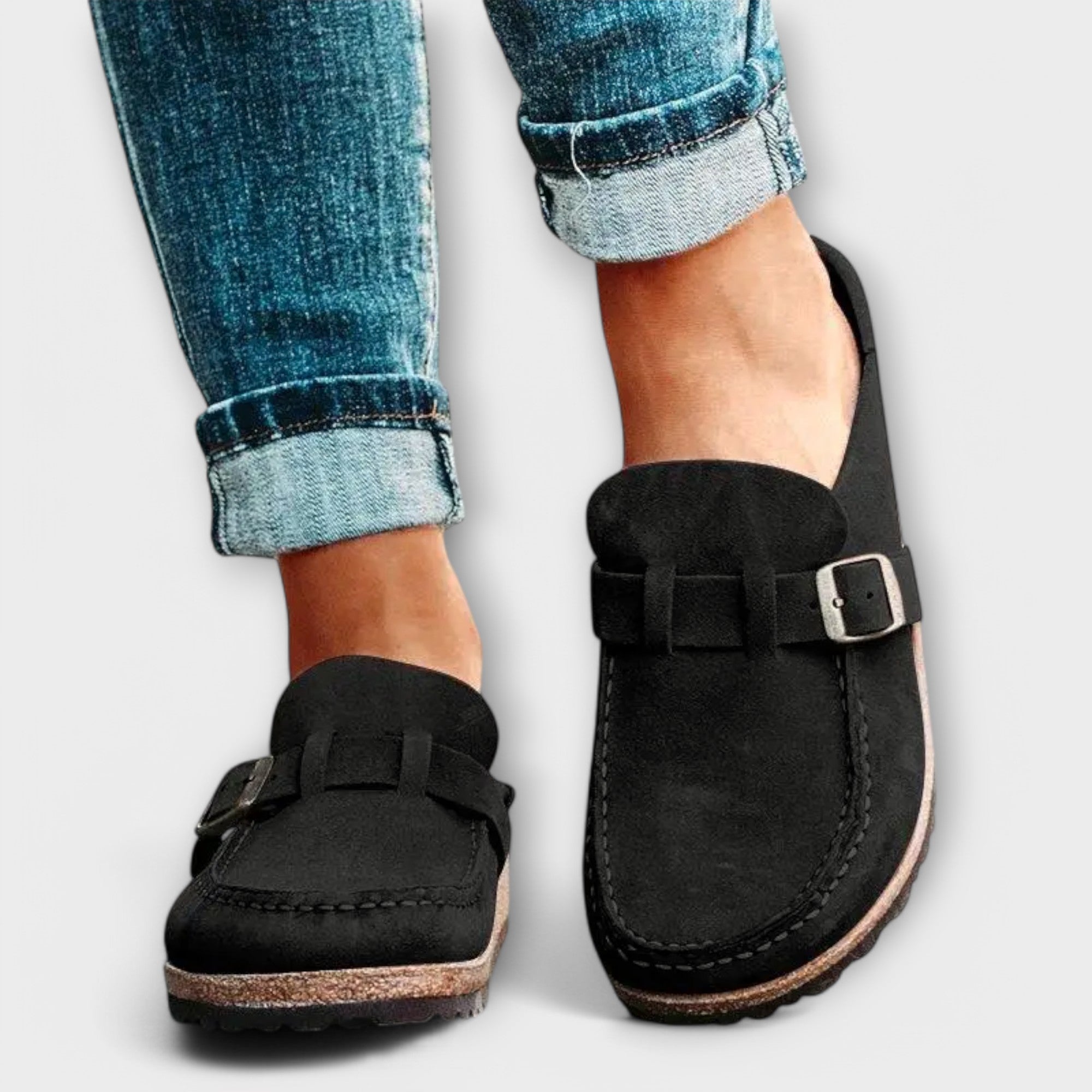 Mocasini ortopedici pentru femei cu cataramă decorativă