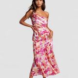 Felicia – Rochie maxi asimetrică cu model floral delicat