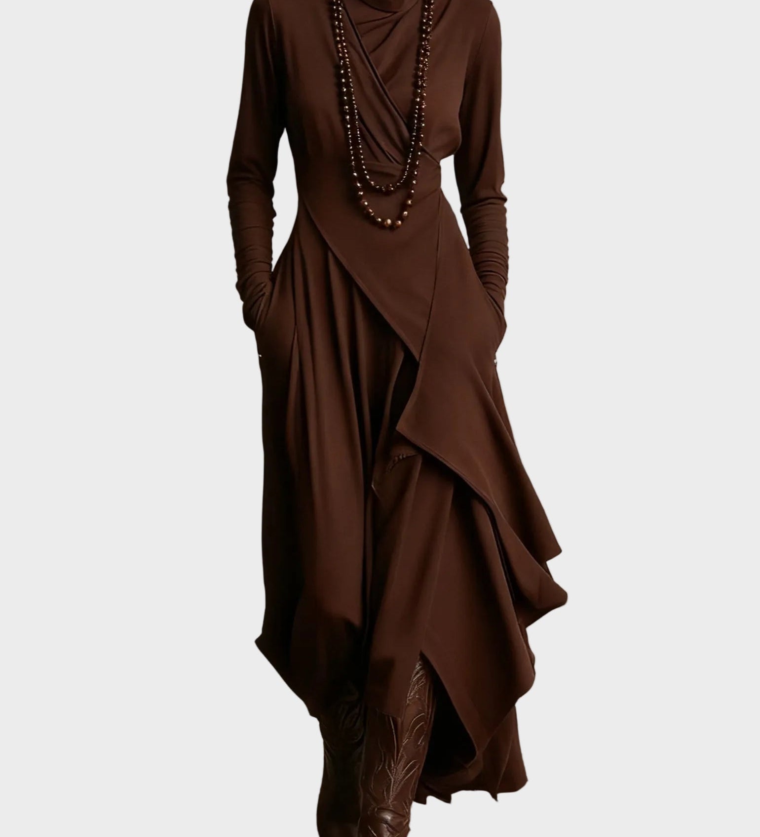 Ioana - Rochie midi fluidă cu guler înalt