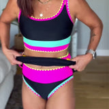 Mirela – Costum de baie 3 piese cu blocuri de culoare