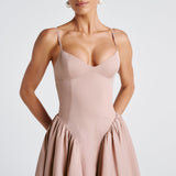 Ionela – Rochie midi cu top ajustat și fustă voluminoasă