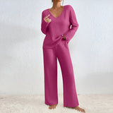 Wilma – Set Tricotat Doi Piese Pulover V și Pantaloni Confortabili