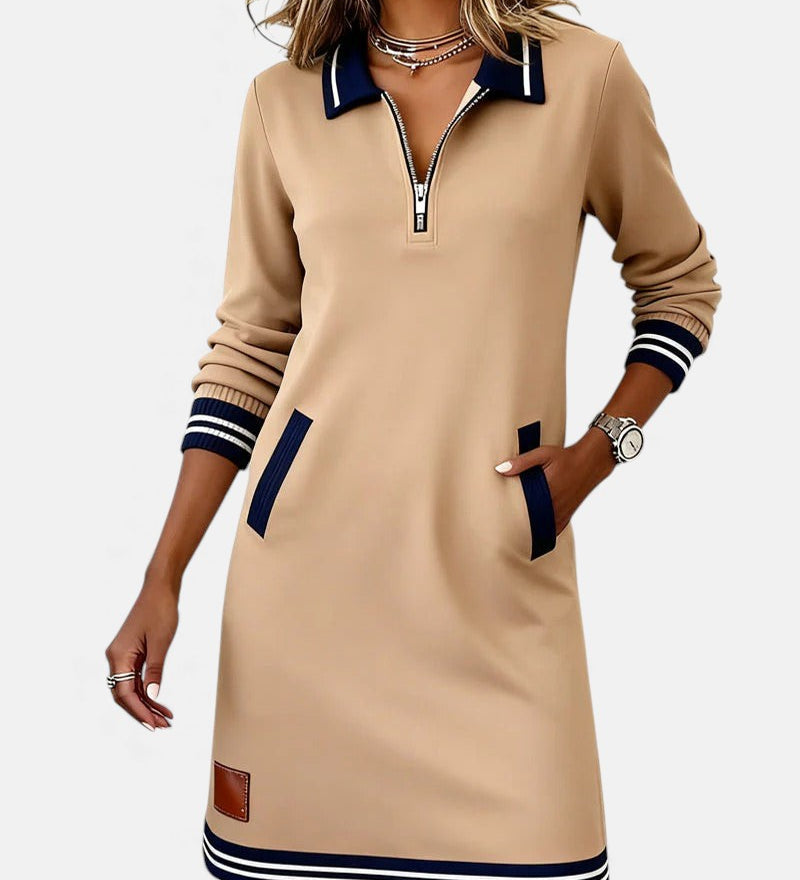 Jeanne - Rochie Elegantă din Bumbac cu Mâneci Lungi