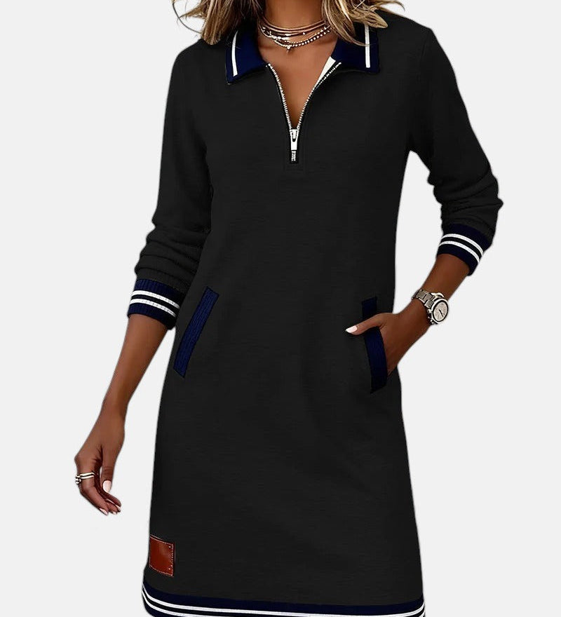 Jeanne - Rochie Elegantă din Bumbac cu Mâneci Lungi