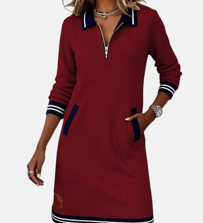 Jeanne - Rochie Elegantă din Bumbac cu Mâneci Lungi