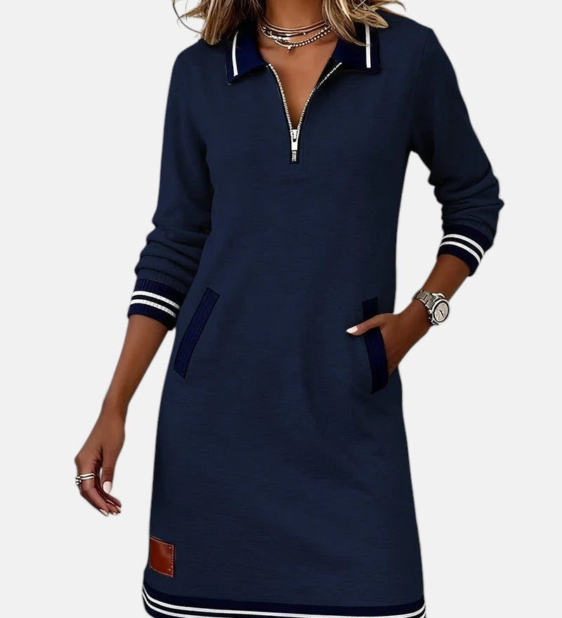 Jeanne - Rochie Elegantă din Bumbac cu Mâneci Lungi