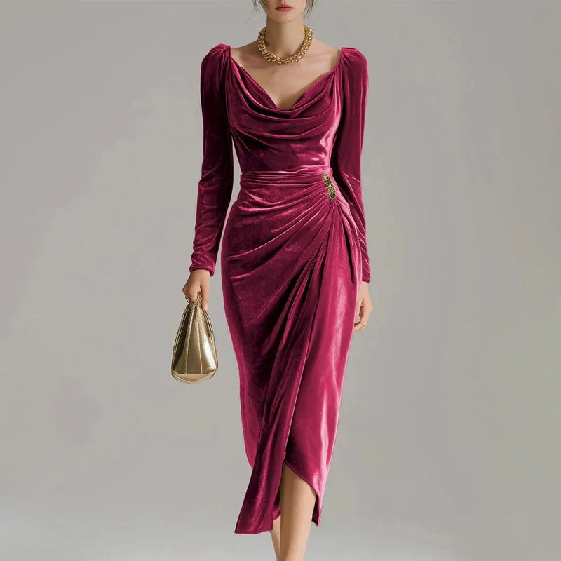 Marta – Rochie lungă din catifea cu croială elegantă