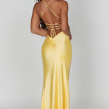 Loredana – Rochie maxi din satin cu decolteu înalt