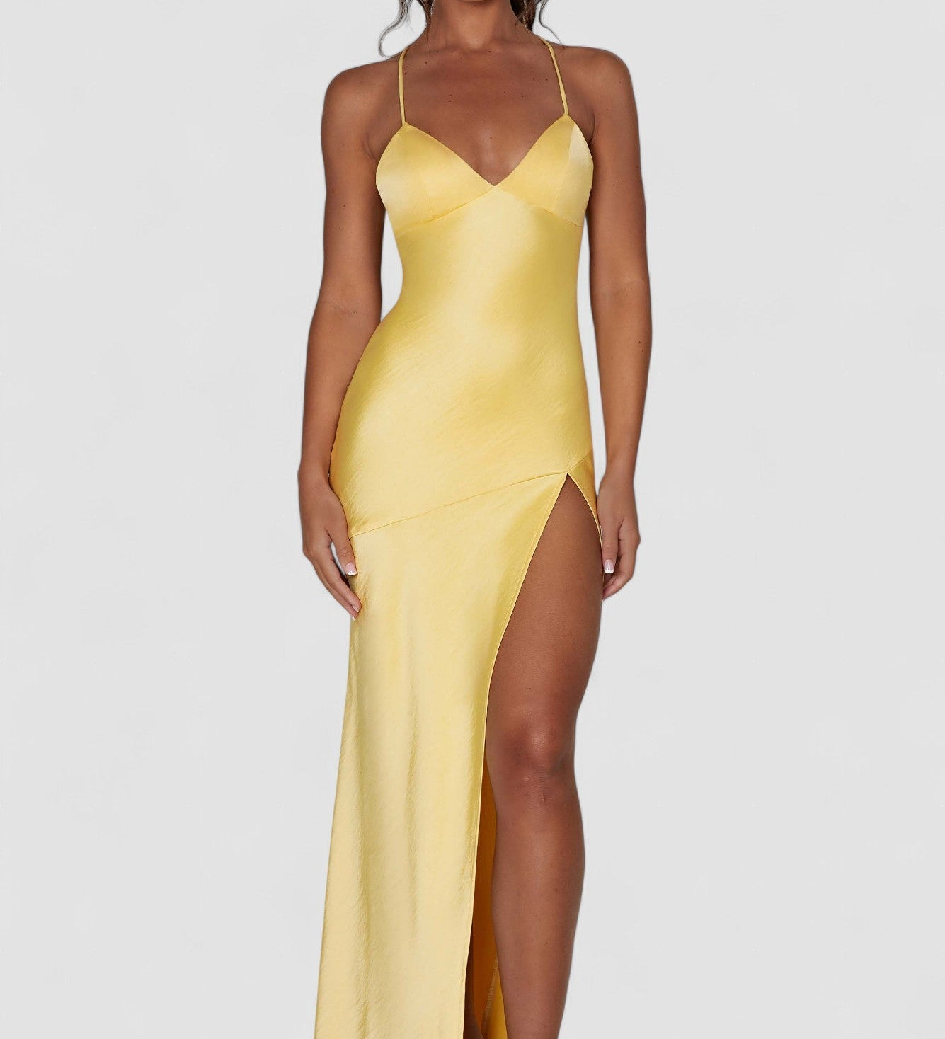 Loredana – Rochie maxi din satin cu decolteu înalt