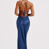 Loredana – Rochie maxi din satin cu decolteu înalt