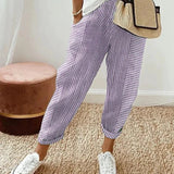 Celia | Pantaloni din Bumbac Rayat Clasic