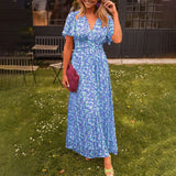 Sabina – Rochie maxi cu flori și volane