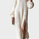 Roxana - Rochie midi din fleece cu nasturi laterali